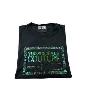 Versace Jeans Couture Black Spellout Shine Graphic S/S Cotton T Shirt Size XL